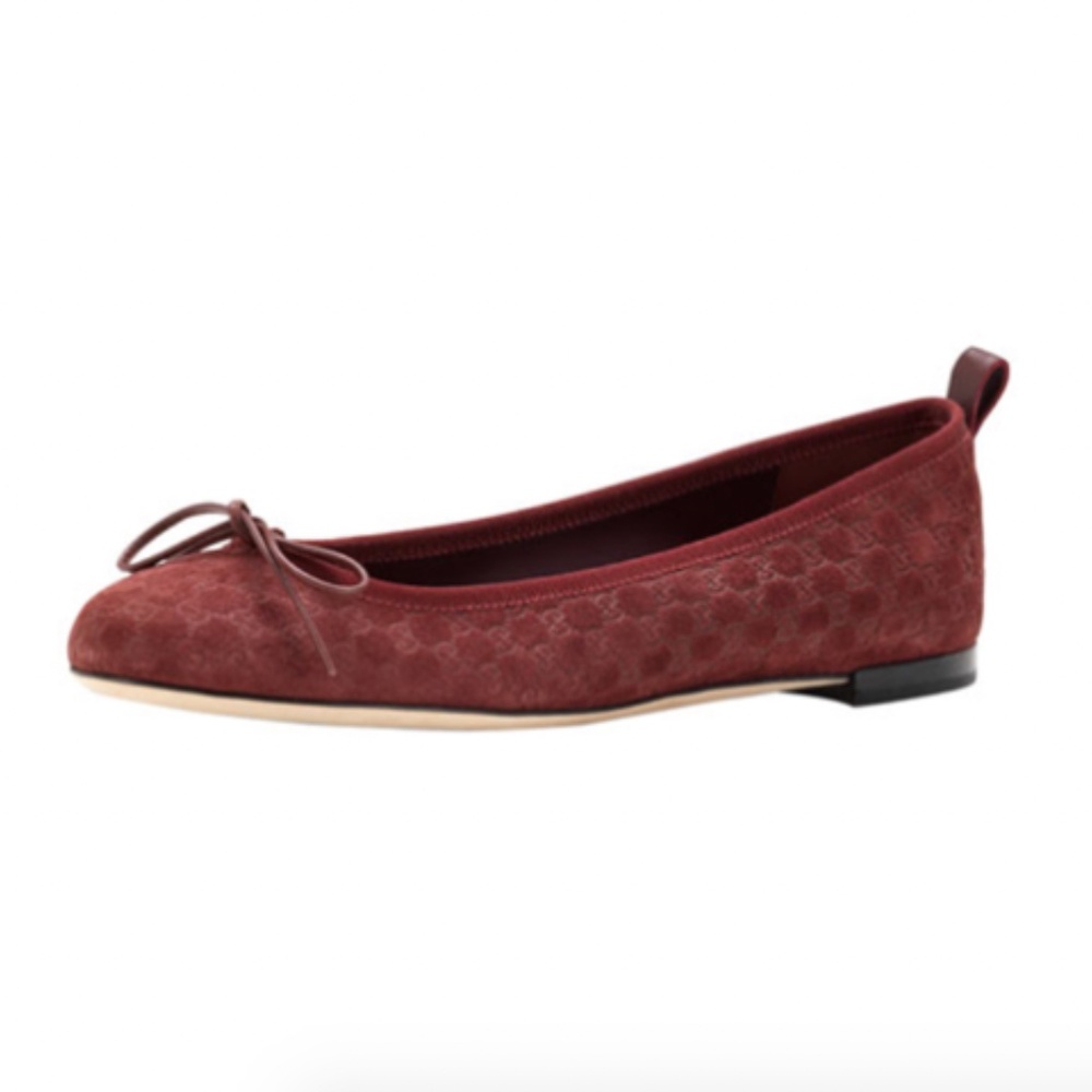 Gucci GG-Embossed Suede Ballerina Flat